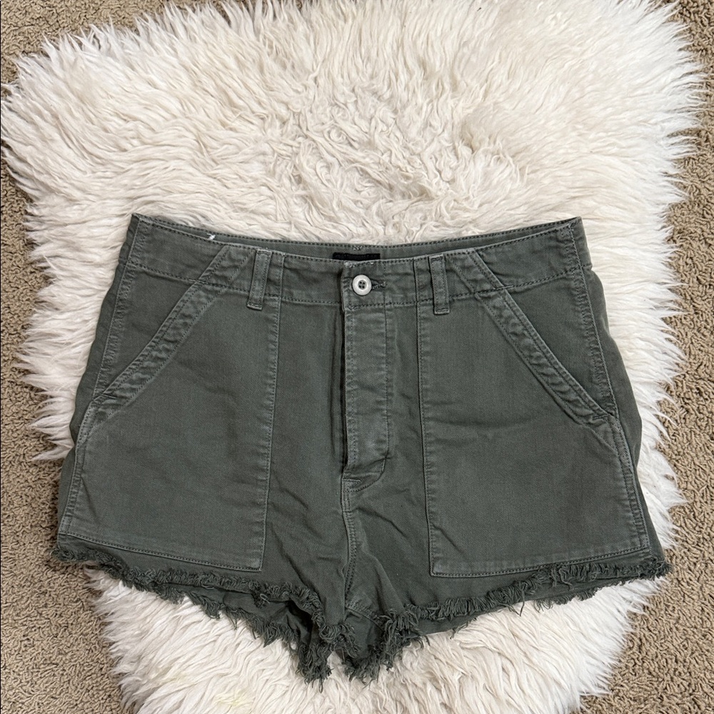 Hudson Women’s Mika High Rise Military Short With Raw Hem Olive Green Size 29‎
